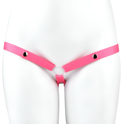 Abschließbarer pinkfarbener Sissy-Käfig mit stilvoller Fliege