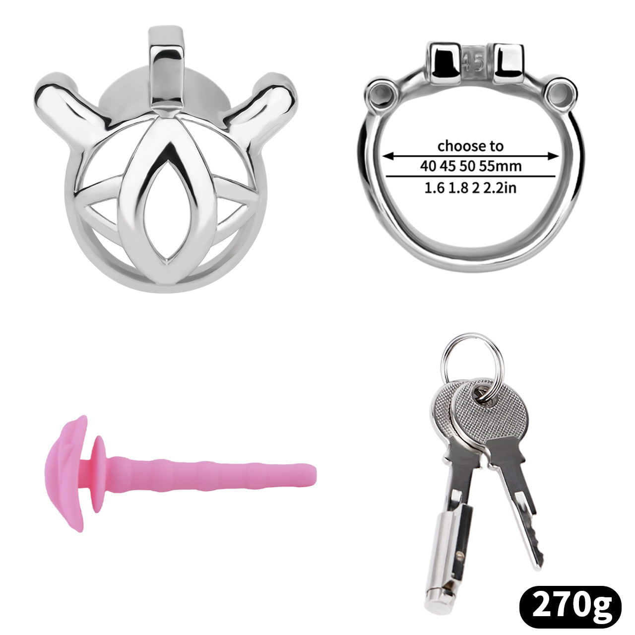 Micro Metal Chastity Cage with Easy-Pee Hole and Silicone Pussy Catheter