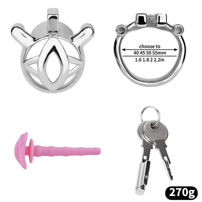 Micro Metal Chastity Cage with Easy-Pee Hole and Silicone Pussy Catheter