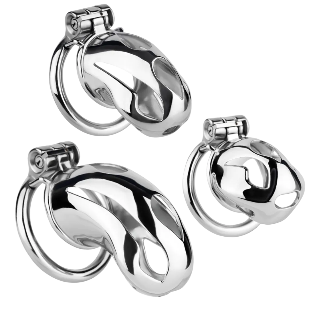 Silver Metal Cobra Chastity Cage Small Medium Large Cock Lock for Men
