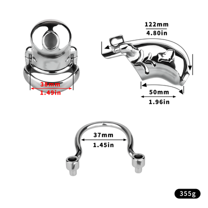 Metal Fishmouth Chastity Cage with Anti-Drop Ring and Realistic Pussy Pee Tube