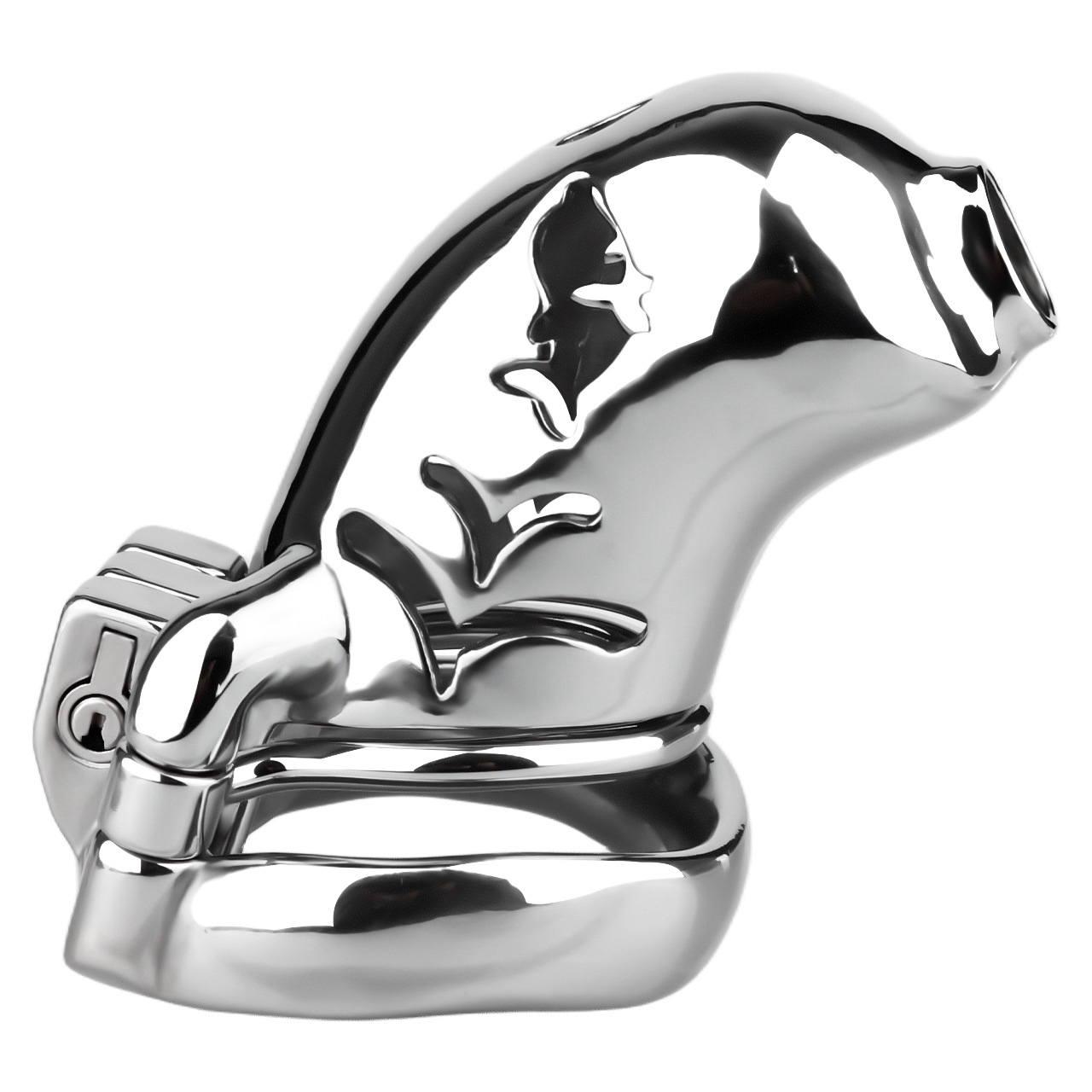 Metal Fishmouth Chastity Cage with Anti-Drop Ring and Realistic Pussy Pee Tube