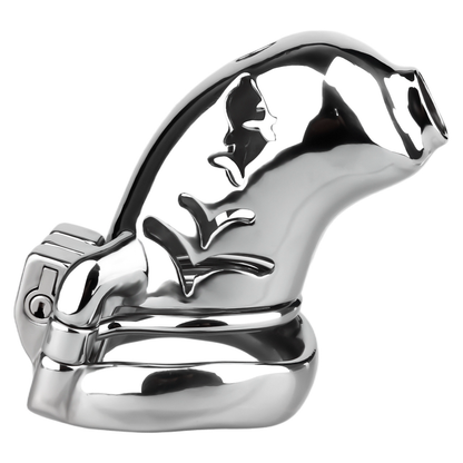 Metal Fishmouth Chastity Cage with Anti-Drop Ring and Realistic Pussy Pee Tube