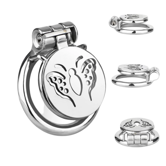 Metal Flat Butterfly Chastity Cage Small Micro Cock Lock for Men Sissy