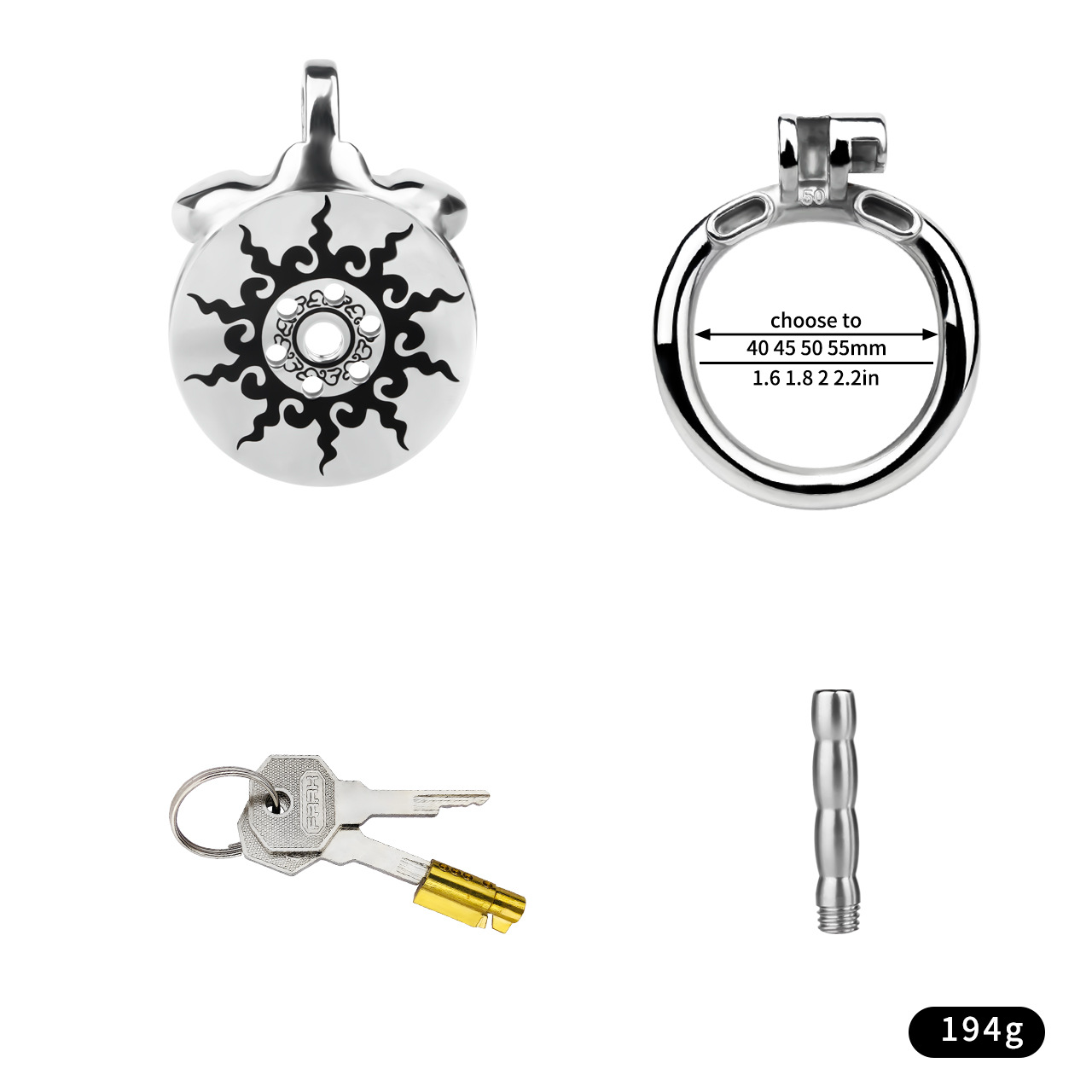 Inferno Flat Steel Chastity Cage with Removable Catheter Tube and PU Strap