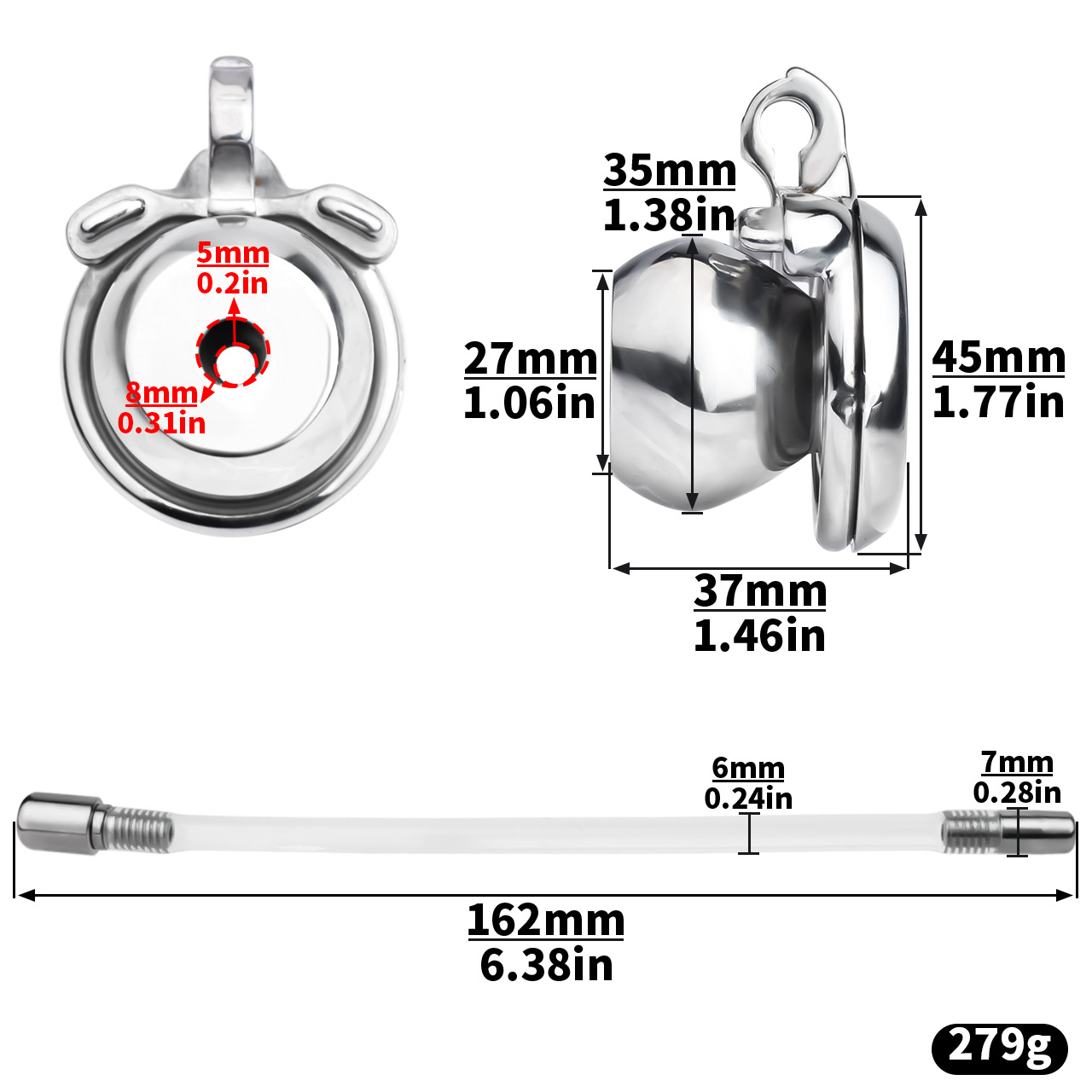 Cage de chasteté micro inversée avec cathéter amovible en silicone