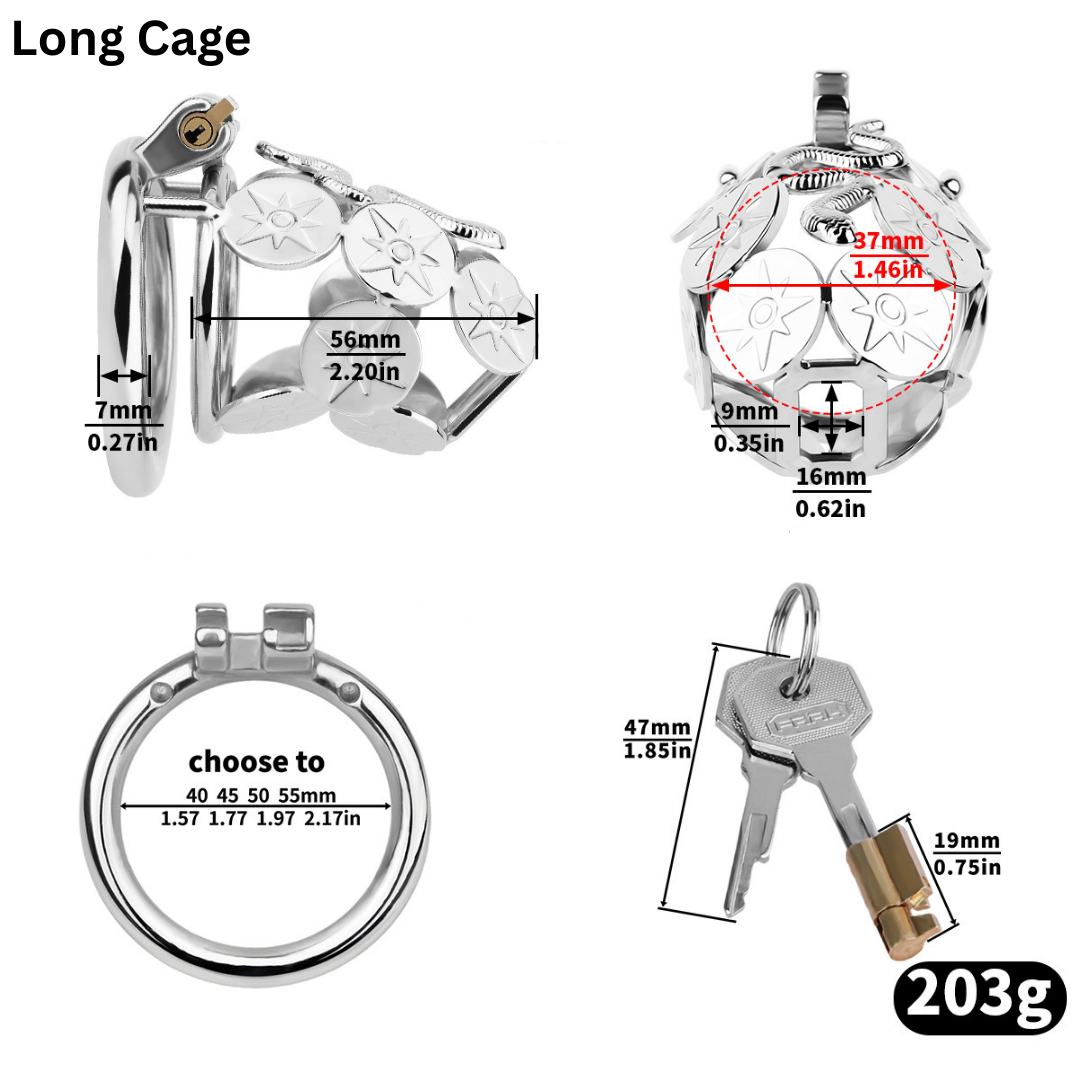 Metal Cobra Chastity Cage with Built-In Lock Short & Long Modern Cock Cage