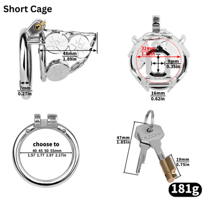 Metal Cobra Chastity Cage with Built-In Lock Short & Long Modern Cock Cage