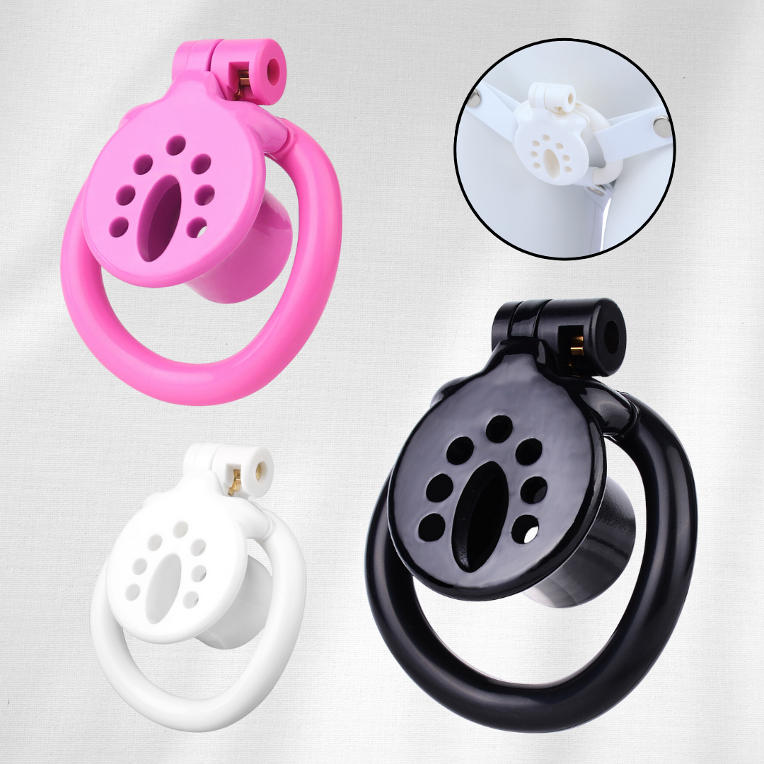 Natural Resin Inverted Chastity Cage with 4 Base Rings Small Cock Lock