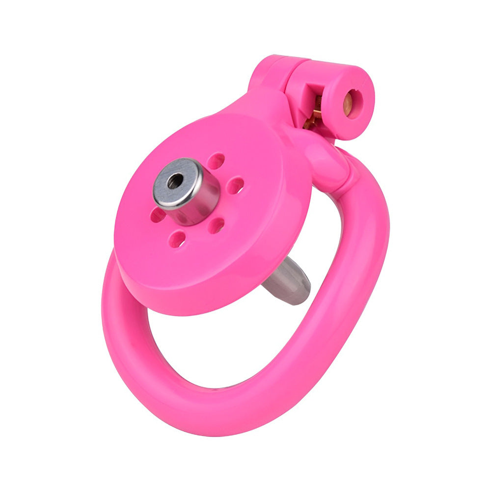 Pink Flat Cock Cage with Metal Urethral Catheter and Elastic Strap