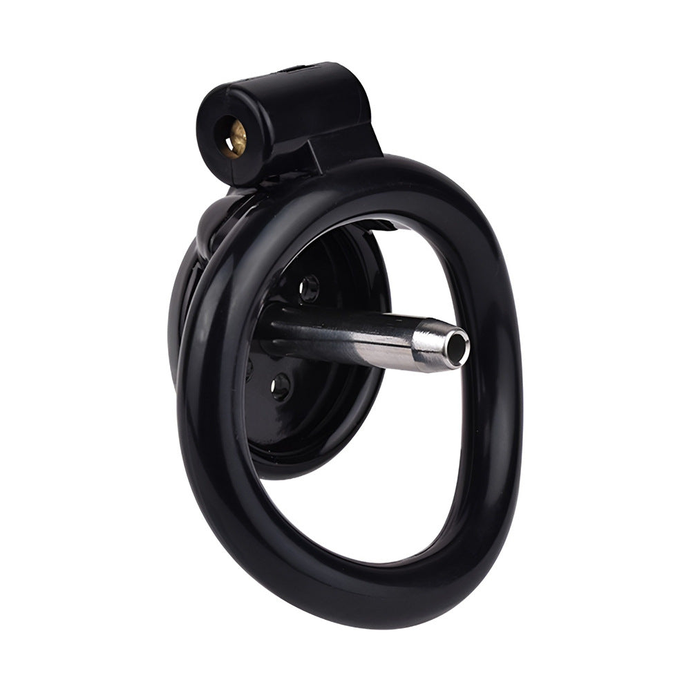 Flat Chastity Cage with Removable Metal Catheter and Strap - Black