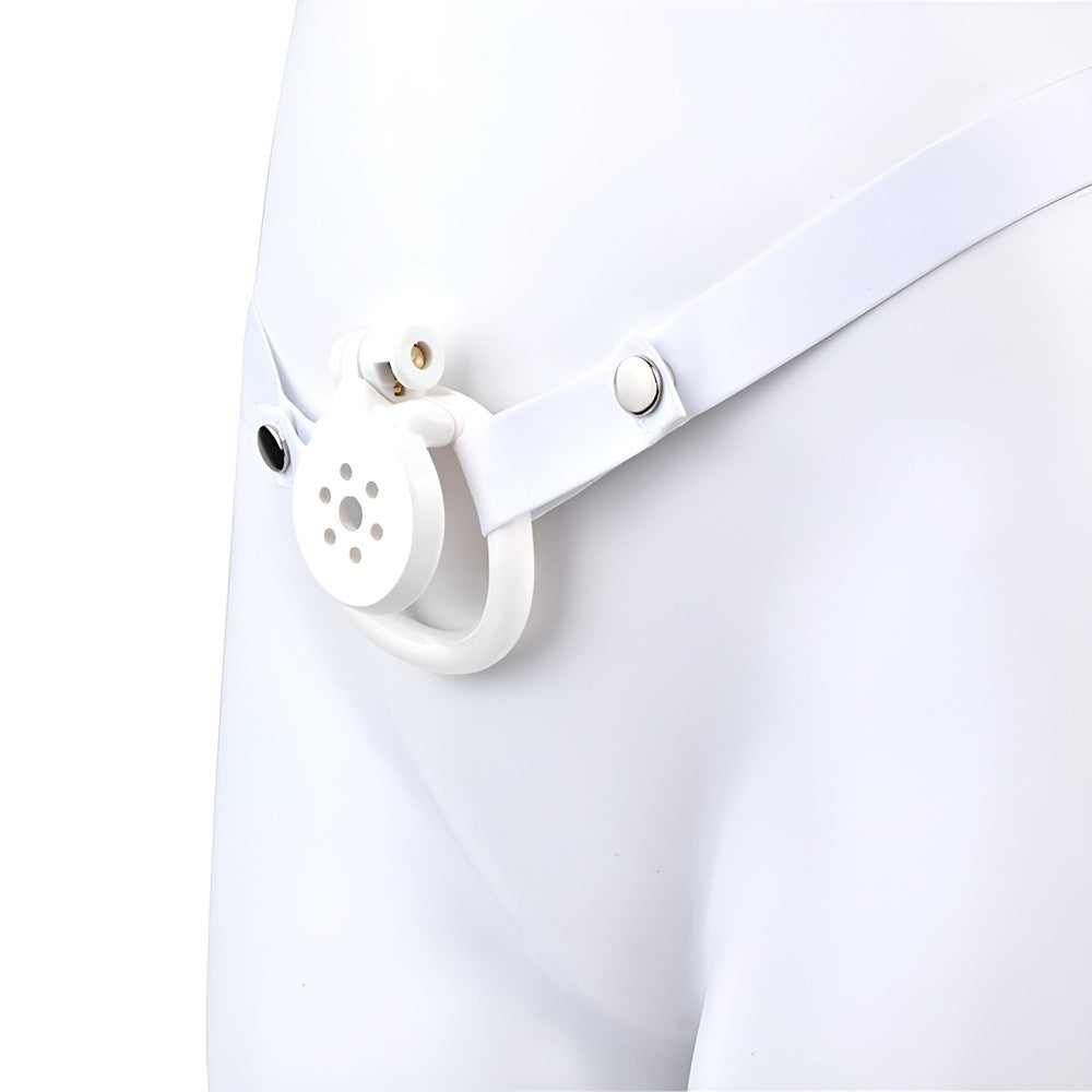 Flat Chastity Cage with Metal Urethral Plug and Elastic Belt - White