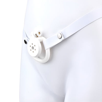 Flat Chastity Cage with Metal Urethral Plug and Elastic Belt - White