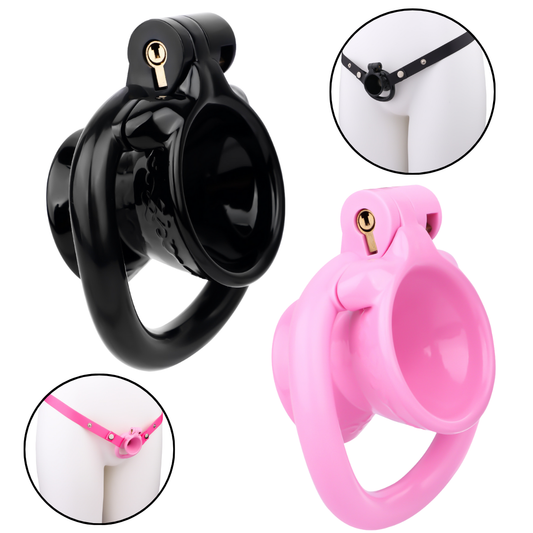 Bequemer umgekehrter Peniskäfig aus Harz mit Pinkelloch - Schwarz/Pink