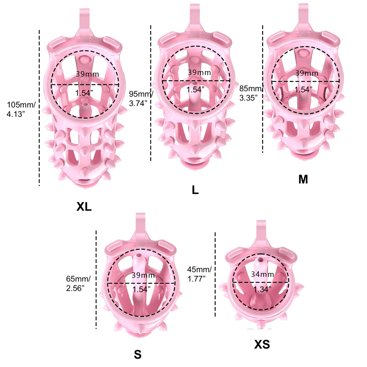 Pinker Peniskäfig aus Kunstharz mit abnehmbaren Spikes und weichem Katheter