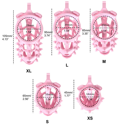 Pinker Peniskäfig aus Kunstharz mit abnehmbaren Spikes und weichem Katheter