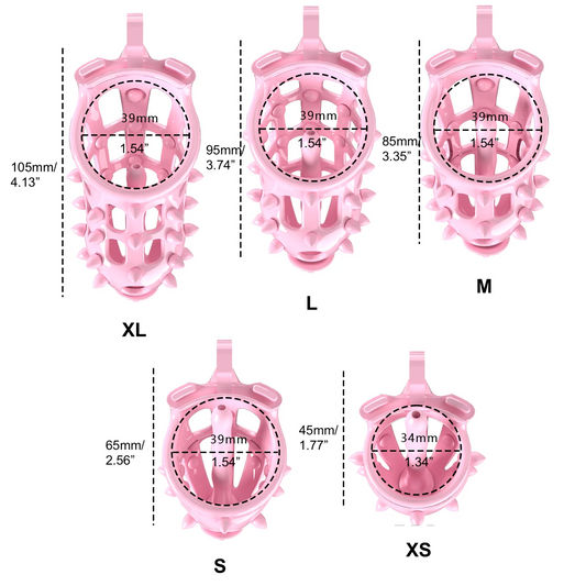 Pink Resin Chastity Cage with Removable Spikes and Soft Catheter