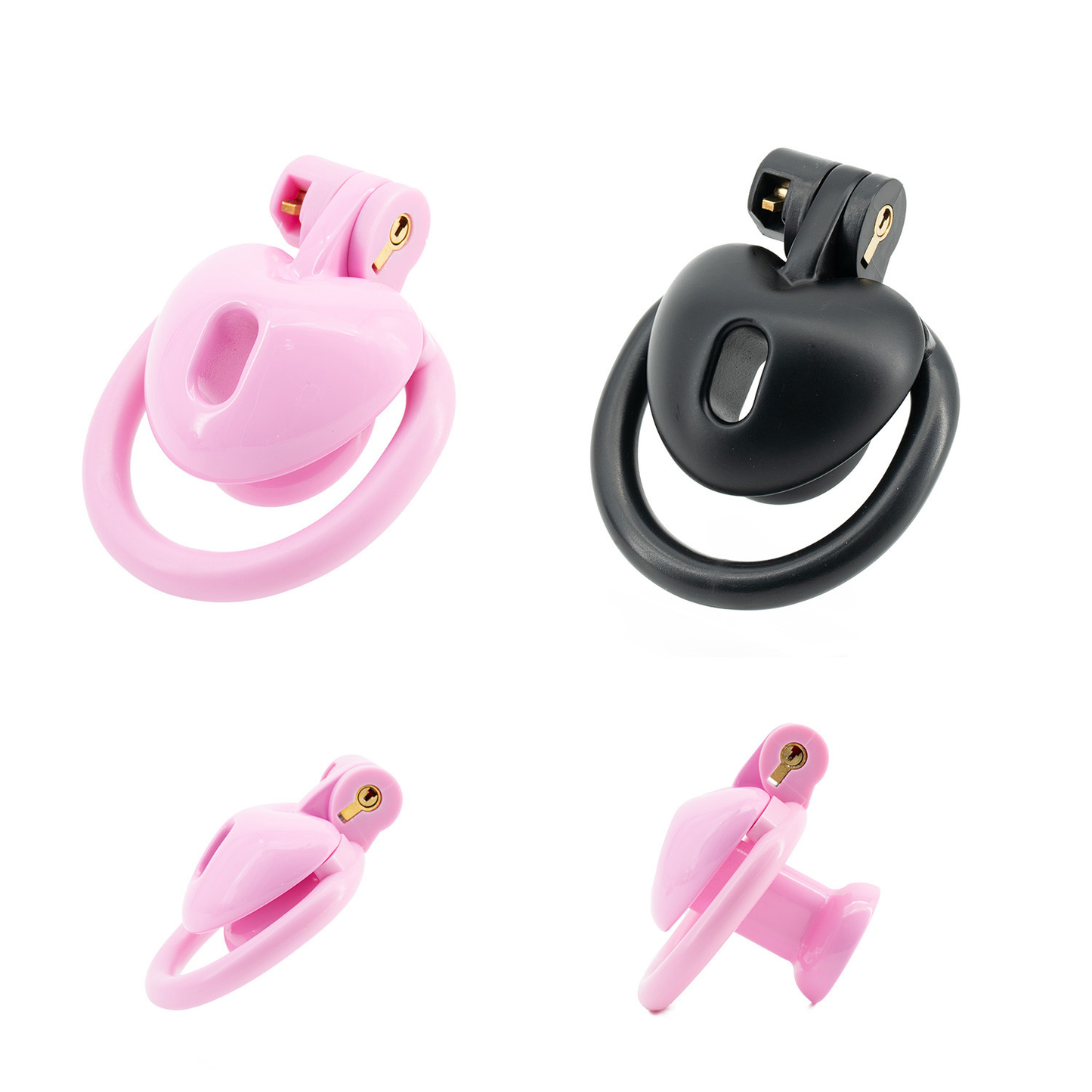 Black/Pink Heart-Shaped Flat & Inverted Chastity Cage Lightweight Plastic Negative Cock Cage