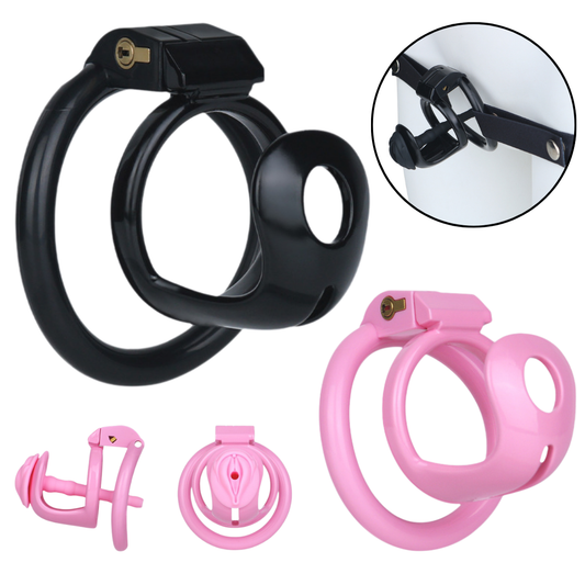 Black & Pink Resin Chastity Cage with Removable Soft Catheter