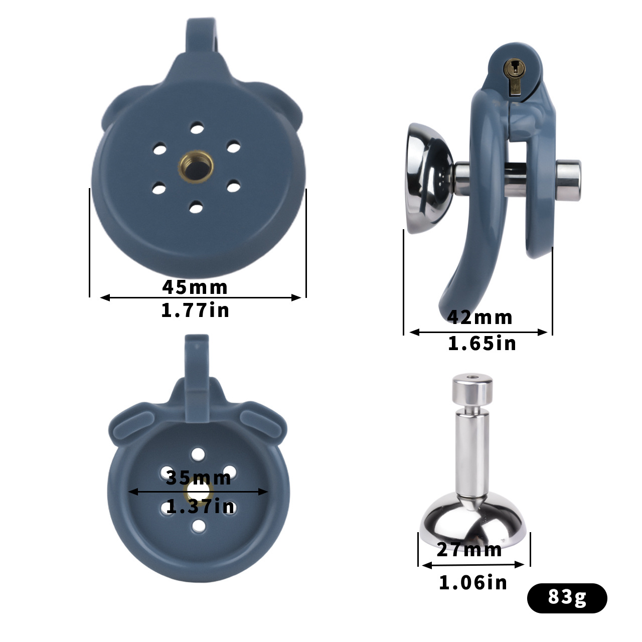 Lightweight Chastity Cage with Removable Silim Inverted Plug and 4 Cock Rings