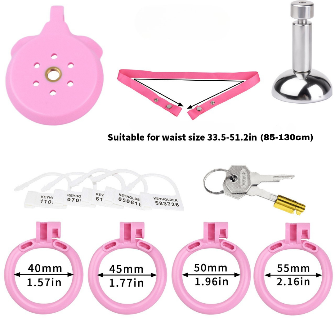 Lightweight Chastity Cage with Removable Silim Inverted Plug and 4 Cock Rings