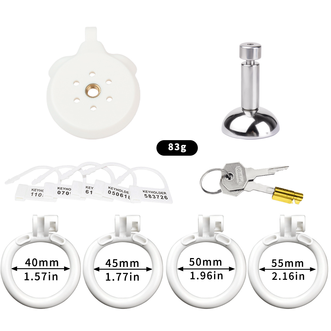 Lightweight Chastity Cage with Removable Silim Inverted Plug and 4 Cock Rings