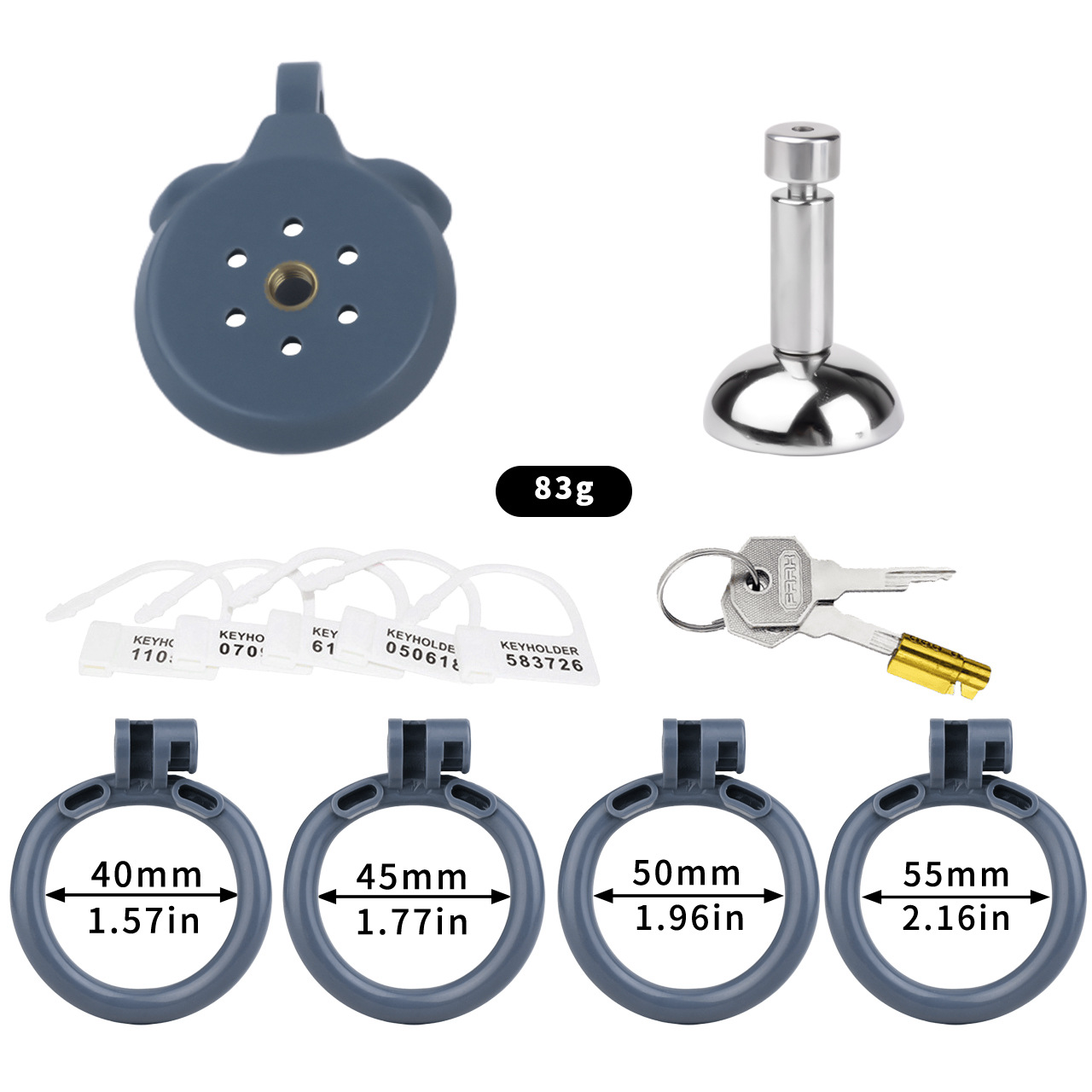 Lightweight Chastity Cage with Removable Silim Inverted Plug and 4 Cock Rings