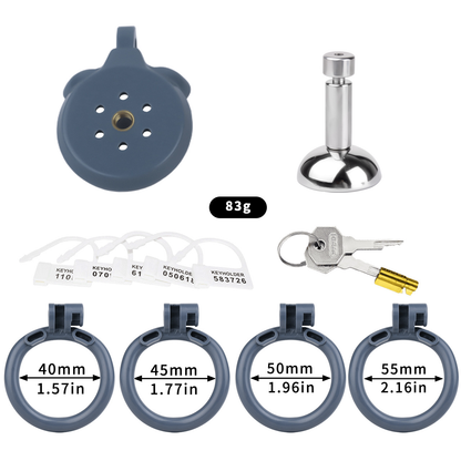 Lightweight Chastity Cage with Removable Silim Inverted Plug and 4 Cock Rings