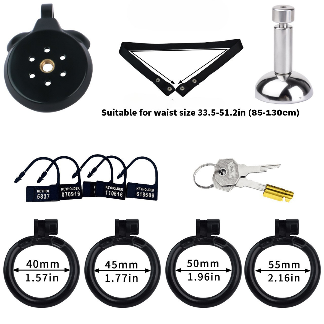 Lightweight Chastity Cage with Removable Silim Inverted Plug and 4 Cock Rings
