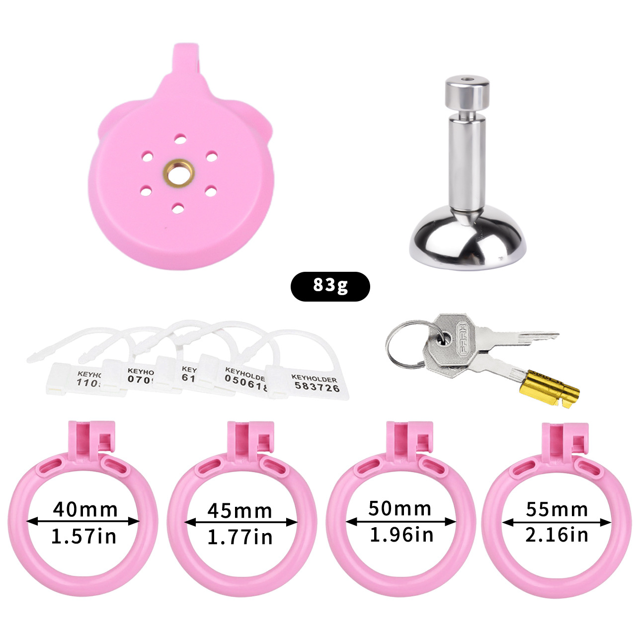 Lightweight Chastity Cage with Removable Silim Inverted Plug and 4 Cock Rings