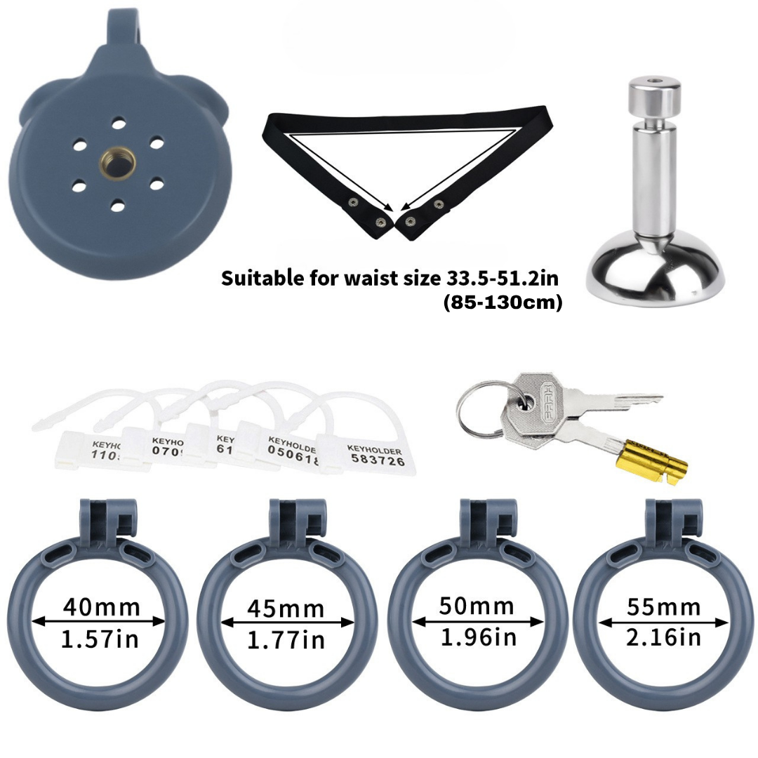 Lightweight Chastity Cage with Removable Silim Inverted Plug and 4 Cock Rings