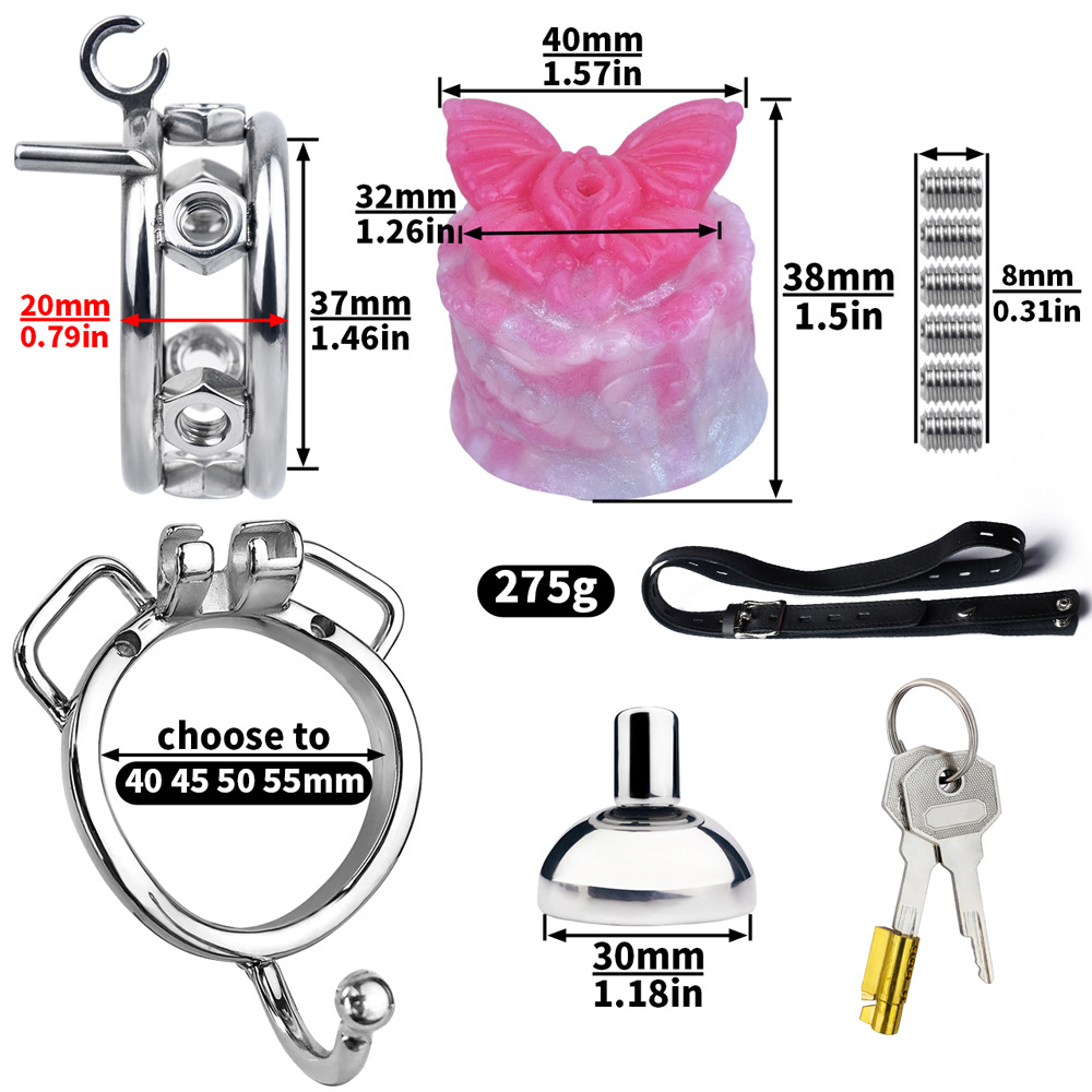 Sissy Butterfly Inverted Chastity Cage with Strap