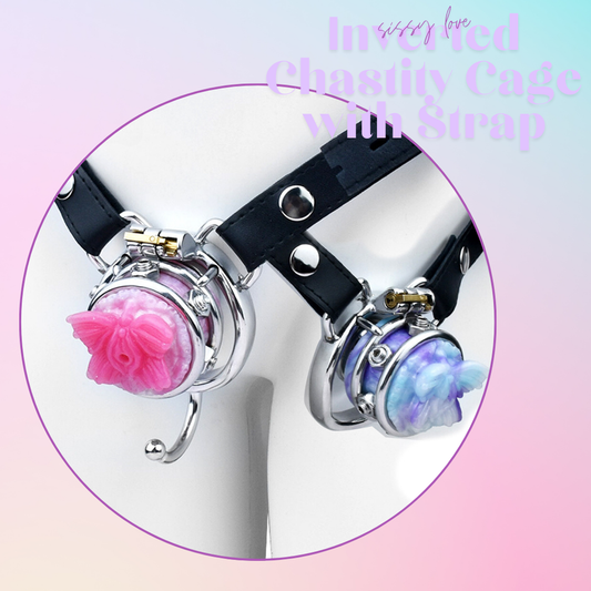 Sissy Butterfly Inverted Chastity Cage with Strap