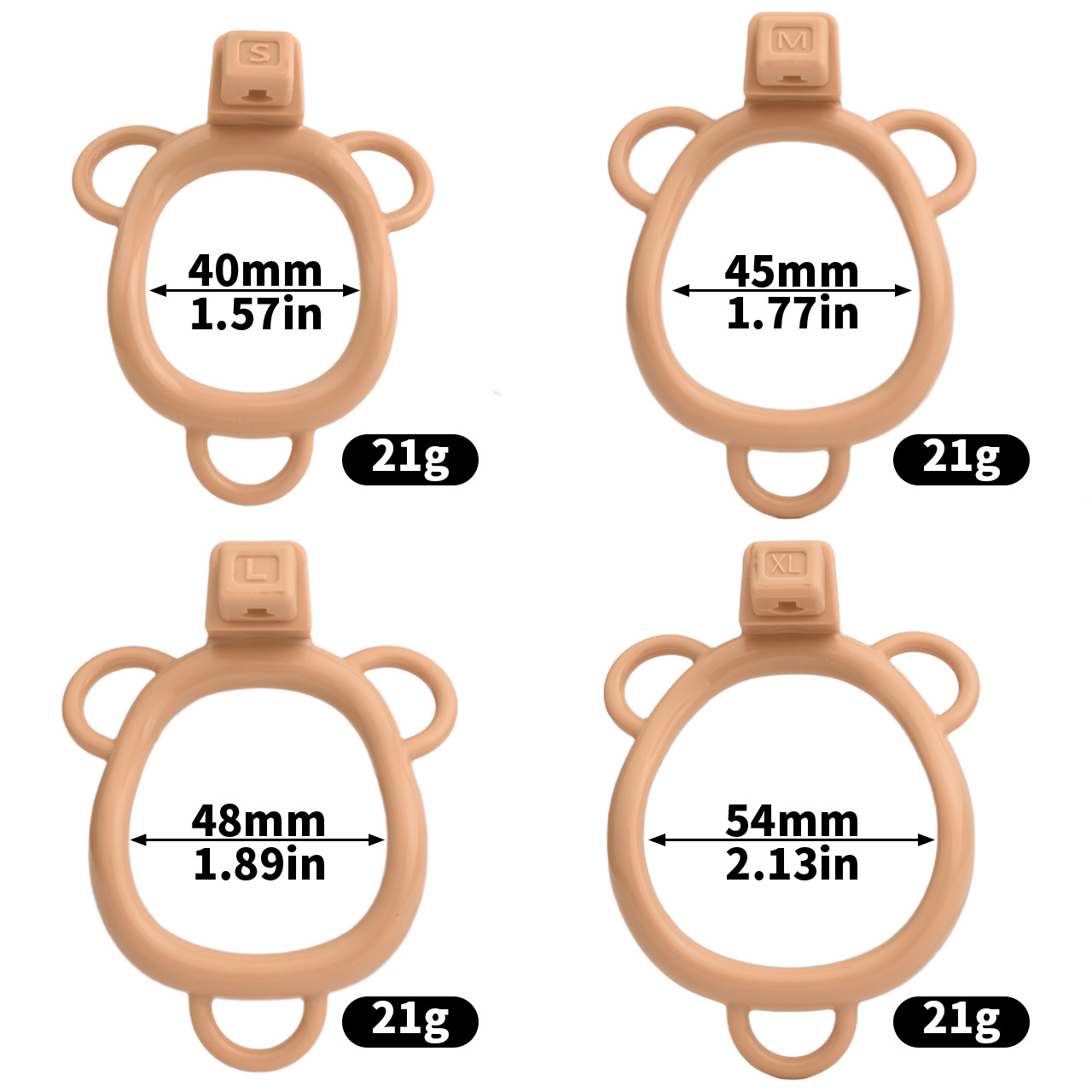 nude resin chastity cage rings in 4 sizes