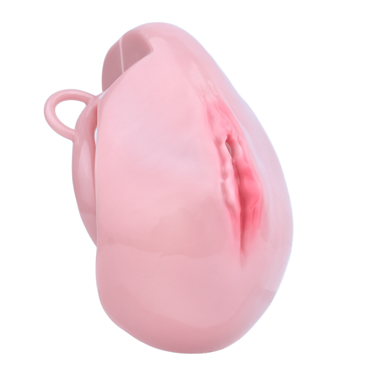 Vagina Shaped Pink Sissy Chastity Cage with Anal Plug and Elastic Strap Belt