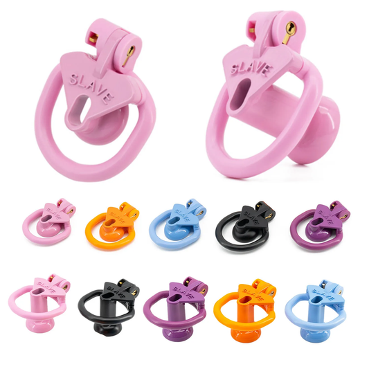 Cage de chasteté inversée petite taille pour esclave sexuelle avec 4 anneaux - Multicolore