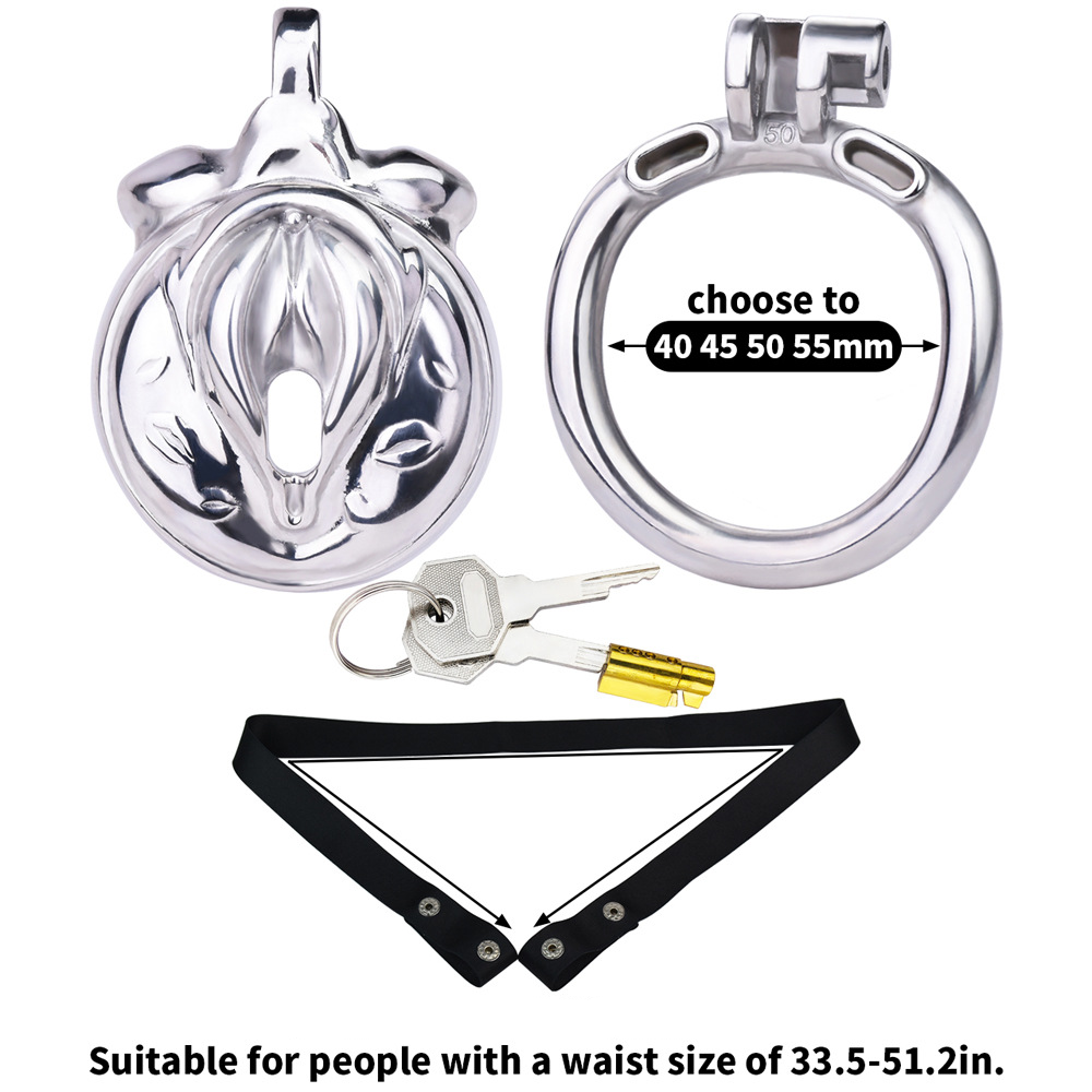 Sissy Metal Clit Chastity Cage with Elastic Strap Fake Vagina Penis Lock Chastity Device