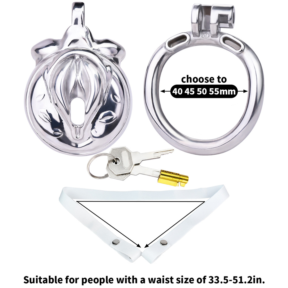 Sissy Metal Clit Chastity Cage with Elastic Strap Fake Vagina Penis Lock Chastity Device