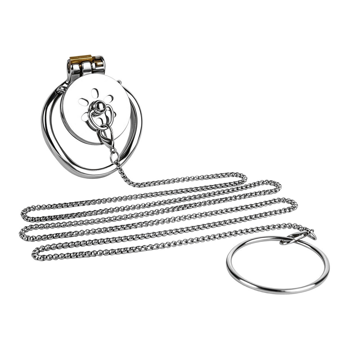 Flat Metal Chastity Device for Men with Detachable Chain Leash