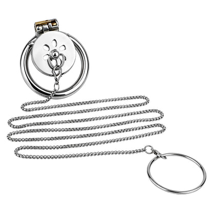 Flat Metal Chastity Device for Men with Detachable Chain Leash