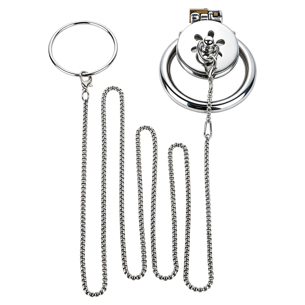 Flat Metal Chastity Device for Men with Detachable Chain Leash