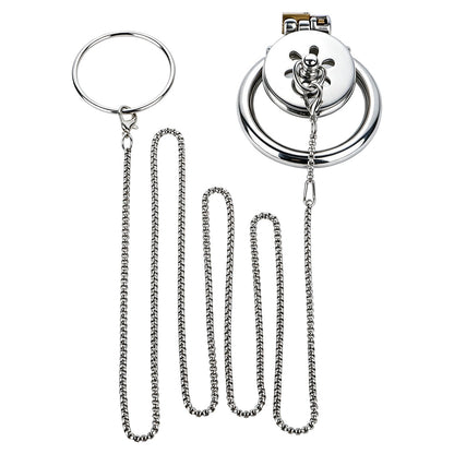 Flat Metal Chastity Device for Men with Detachable Chain Leash