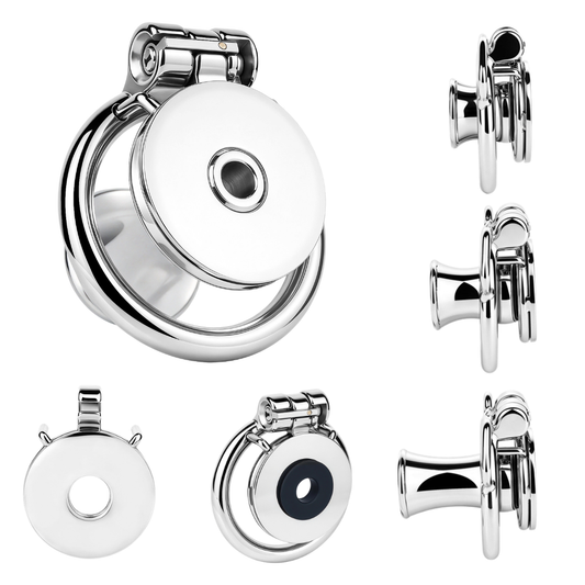 Flat Inverted Chastity Device with Small, Medium, and Large Plugs