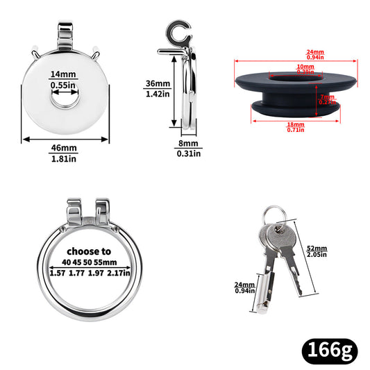 Flat & Inverted  Stainless Steel Chastity Cage - Small to Large Inverted Plugs