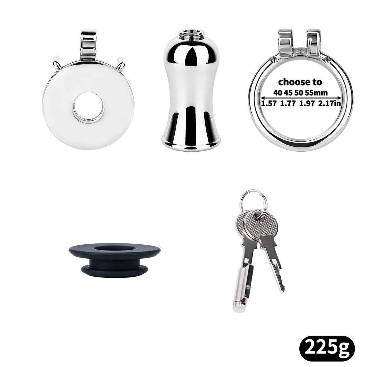 Flat & Inverted  Stainless Steel Chastity Cage - Small to Large Inverted Plugs