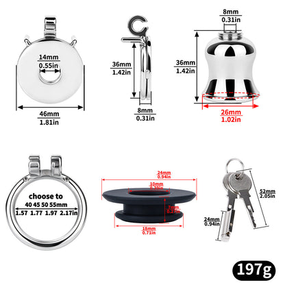 Flat & Inverted  Stainless Steel Chastity Cage - Small to Large Inverted Plugs