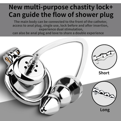 Urethral Inverted Chastity Cage with Detachable Anal Plug Negative Cock Cage for Dual Chastity Play