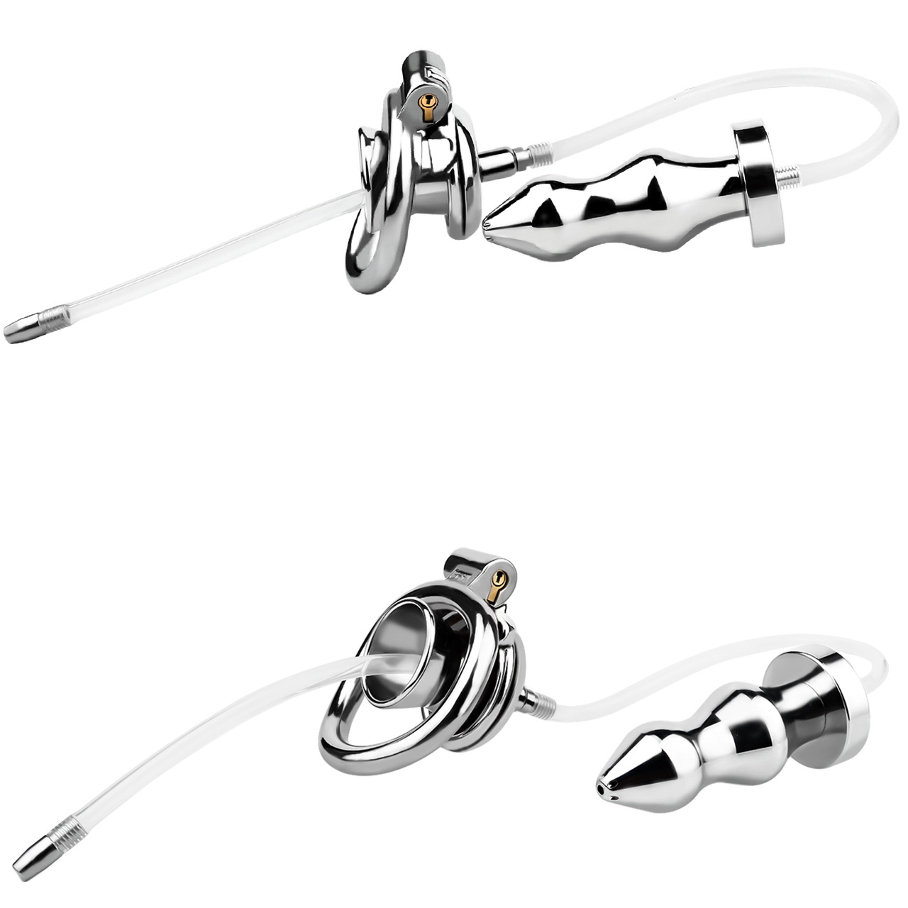 Urethral Inverted Chastity Cage with Detachable Anal Plug Negative Cock Cage for Dual Chastity Play
