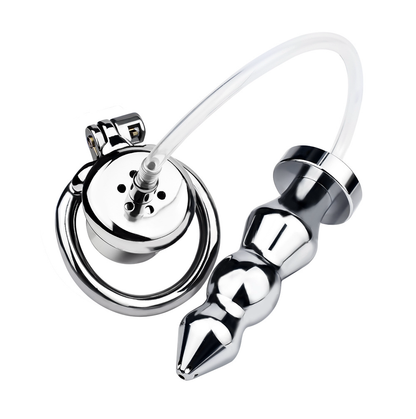 Urethral Inverted Chastity Cage with Detachable Anal Plug Negative Cock Cage for Dual Chastity Play
