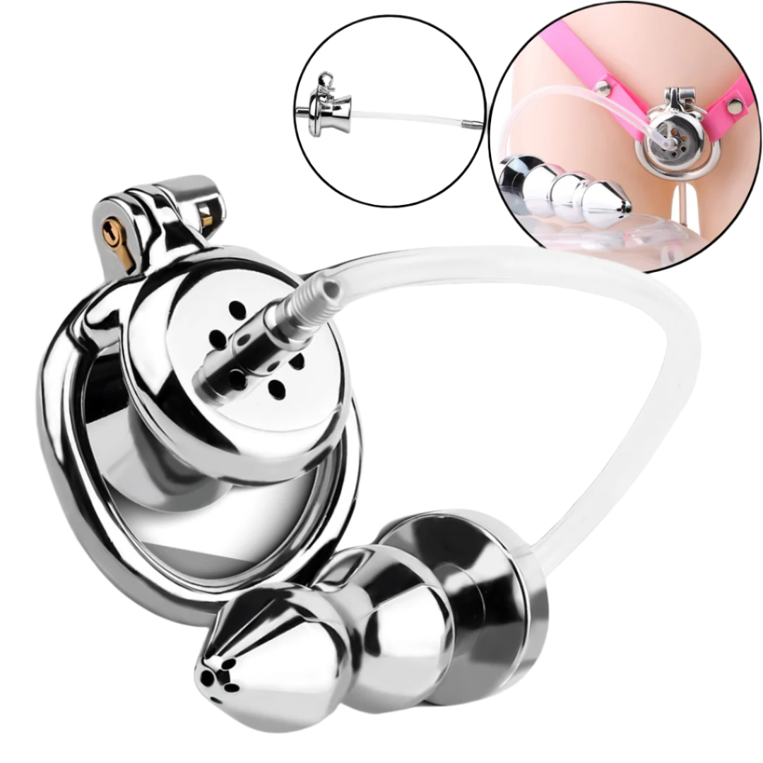 Urethral Inverted Chastity Cage with Detachable Anal Plug Negative Cock Cage for Dual Chastity Play